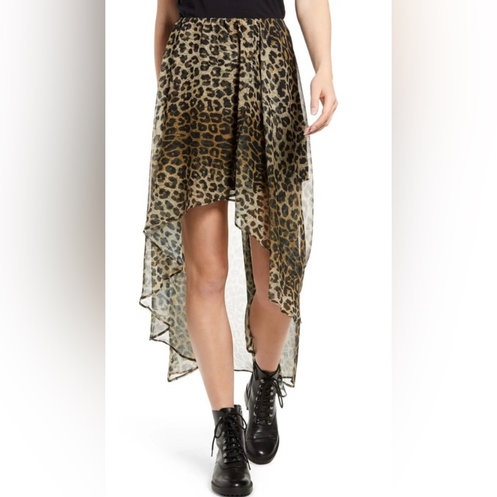 All Saints Slivina Leopard yellow Asymmetrical Midi Skirt